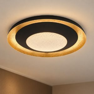 Eglo canicosa 2 plafoniera led 28w cct 2700k 6500k 49,5cm con telecomando per soggiorno moderna nera e oro