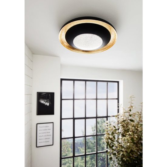 Eglo canicosa 2 plafoniera led 28w cct 2700k 6500k 49,5cm con telecomando per soggiorno moderna nera e oro