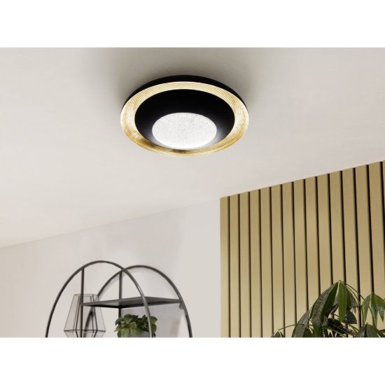 Eglo canicosa 2 plafoniera led 28w cct 2700k 6500k 49,5cm con telecomando per soggiorno moderna nera e oro