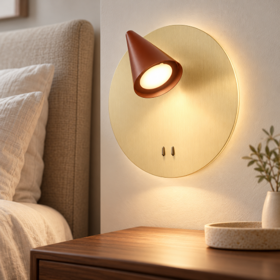 Applique da comodino per camera da letto cono oro spazzolato led 2700k