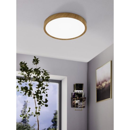 Eglo musurita plafoniera led 33w 3000k 44cm per camera da letto moderna effetto legno