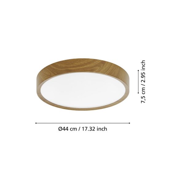 Eglo musurita plafoniera led 33w 3000k 44cm per camera da letto moderna effetto legno
