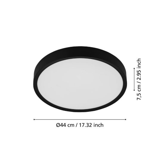 Eglo musurita plafoniera led 33w 3000k 44cm per camera da letto moderna nera
