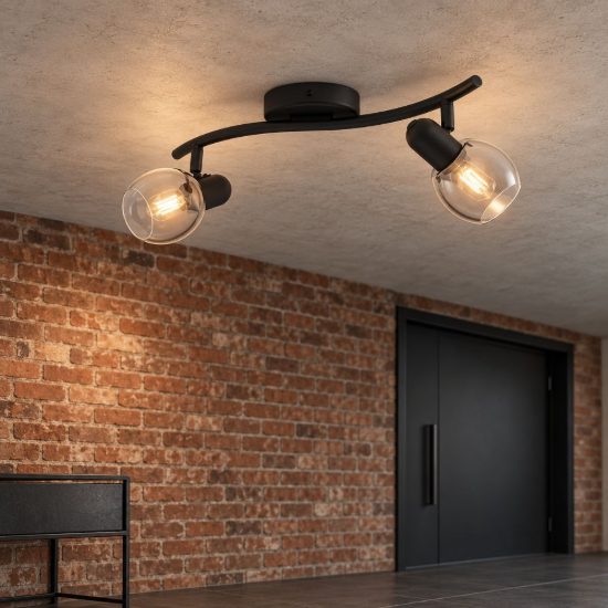 Eglo pollica plafoniera con 2 faretti e14 orientabili 36,5cm per ingresso moderna nera