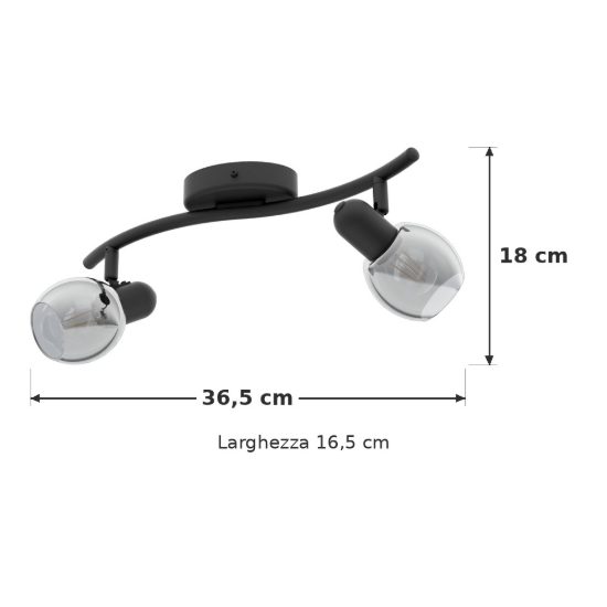Eglo pollica plafoniera con 2 faretti e14 orientabili 36,5cm per ingresso moderna nera