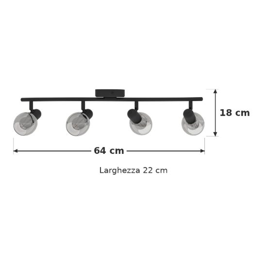 Eglo pollica plafoniera con 4 faretti e14 orientabili 64cm per cucina moderna nera