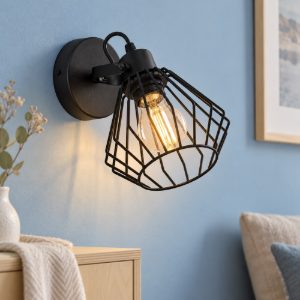 Eglo tabillano applique con faretto e27 orientabile 11cm per soggiorno moderna nera