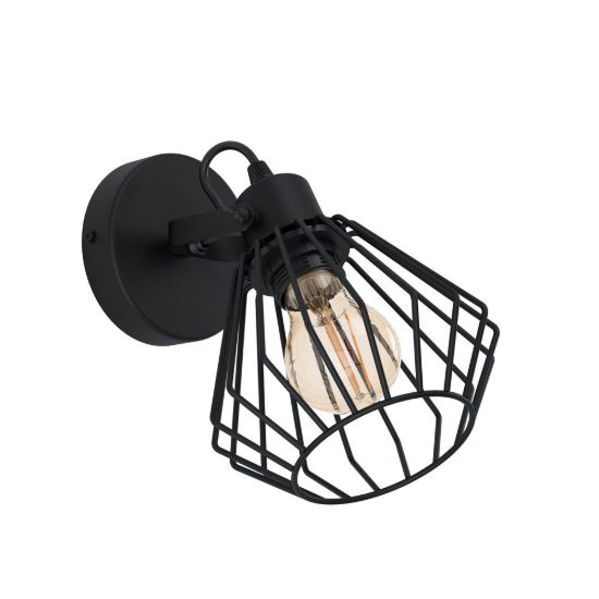 Eglo tabillano applique con faretto e27 orientabile 11cm per soggiorno moderna nera