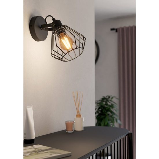 Eglo tabillano applique con faretto e27 orientabile 11cm per soggiorno moderna nera