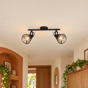 Eglo tabillano plafoniera con 2 faretti e27 orientabili 44cm per corridoio moderna nera