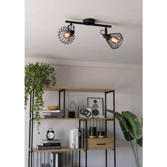Eglo tabillano plafoniera con 2 faretti e27 orientabili 44cm per corridoio moderna nera