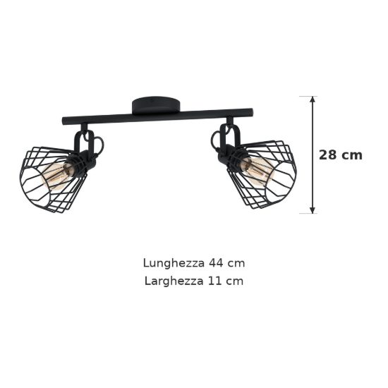 Eglo tabillano plafoniera con 2 faretti e27 orientabili 44cm per corridoio moderna nera