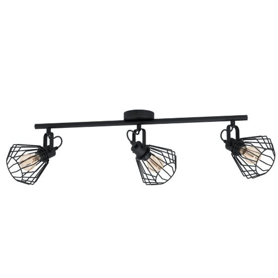 Eglo tabillano plafoniera con 3 faretti e27 orientabili 77,5cm per ingresso moderna nera