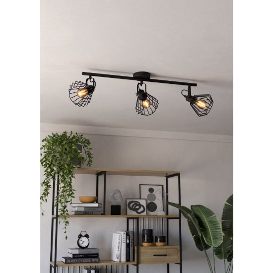 Eglo tabillano plafoniera con 3 faretti e27 orientabili 77,5cm per ingresso moderna nera