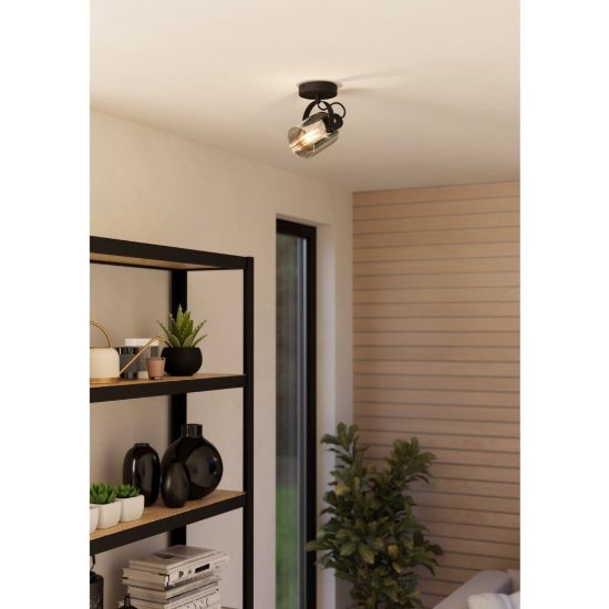 Eglo berregas applique con faretto e27 orientabile 11cm per ingresso moderna nera e cromo