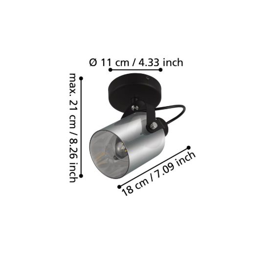 Eglo berregas applique con faretto e27 orientabile 11cm per ingresso moderna nera e cromo