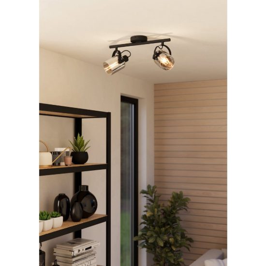 Eglo berregas plafoniera con 2 faretti e27 orientabili 44cm per cucina moderna nera e cromo