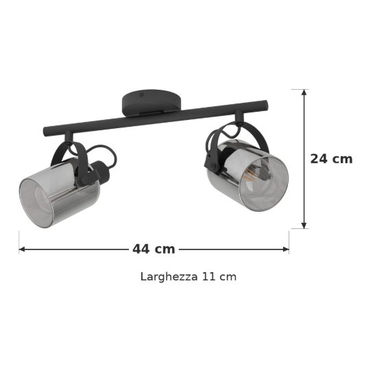 Eglo berregas plafoniera con 2 faretti e27 orientabili 44cm per cucina moderna nera e cromo