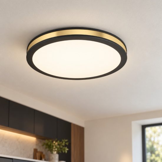 Eglo pescaito plafoniera led 10w 3000k 28cm per cucina moderna nera e oro