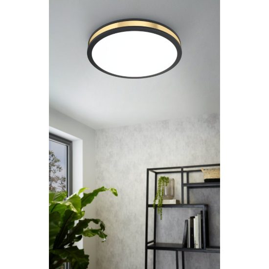 Eglo pescaito plafoniera led 19,5w 3000k 38cm per camera da letto moderna nera e oro