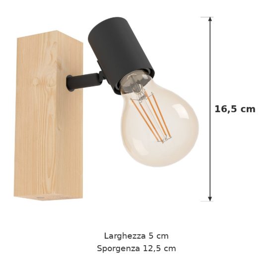 Eglo townshend 3 applique con faretto e27 orientabile 16,5cm per soggiorno moderna marrone e nera