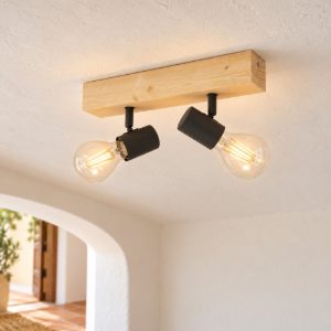 Eglo townshend 3 plafoniera con 2 faretti e27 orientabili 30cm per ingresso moderna marrone e nera