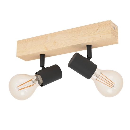 Eglo townshend 3 plafoniera con 2 faretti e27 orientabili 30cm per ingresso moderna marrone e nera