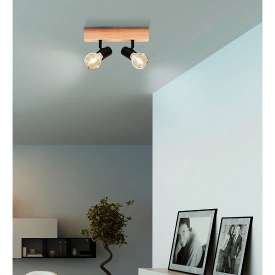 Eglo townshend 3 plafoniera con 2 faretti e27 orientabili 30cm per ingresso moderna marrone e nera