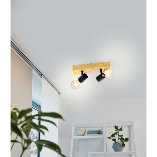 Eglo townshend 3 plafoniera con 2 faretti e27 orientabili 30cm per ingresso moderna marrone e nera