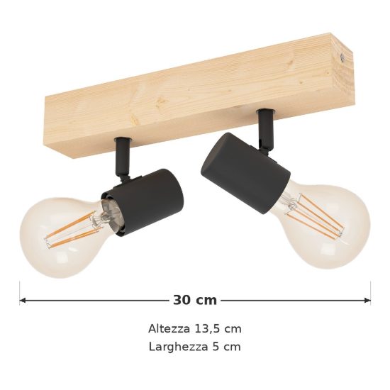 Eglo townshend 3 plafoniera con 2 faretti e27 orientabili 30cm per ingresso moderna marrone e nera