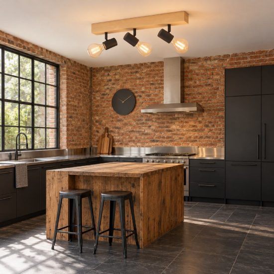 Eglo townshend 3 plafoniera con 3 faretti e27 orientabili 48cm per cucina moderna marrone e nera