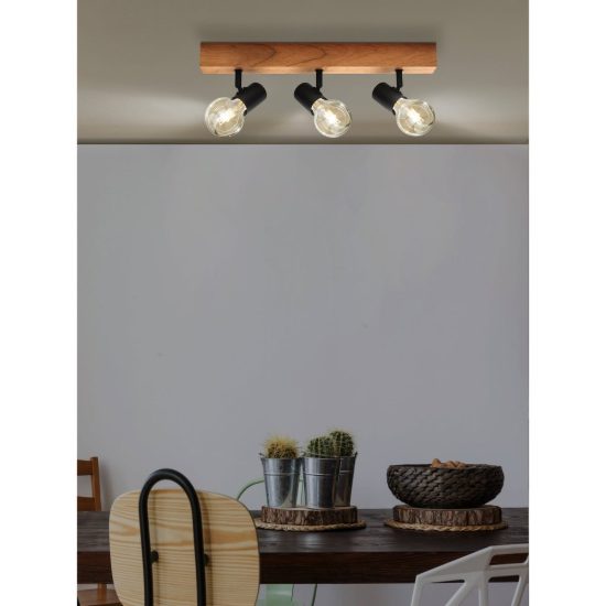 Eglo townshend 3 plafoniera con 3 faretti e27 orientabili 48cm per cucina moderna marrone e nera