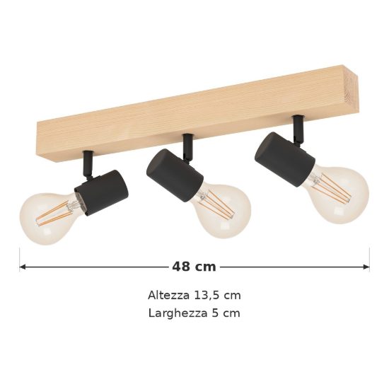Eglo townshend 3 plafoniera con 3 faretti e27 orientabili 48cm per cucina moderna marrone e nera