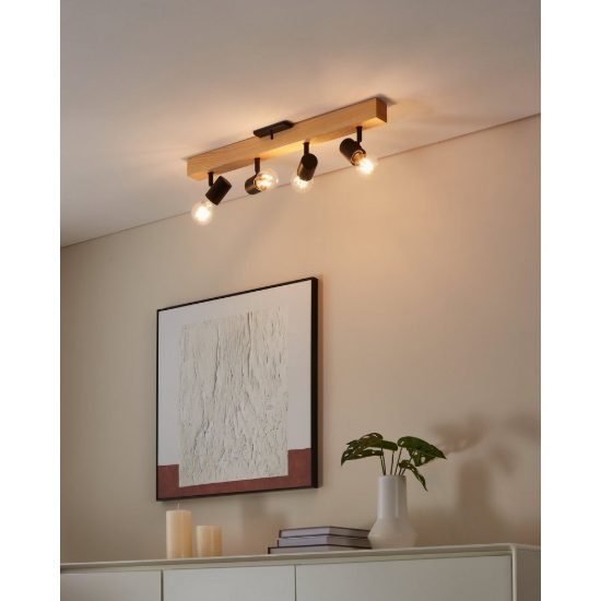 Eglo townshend 3 plafoniera con 4 faretti e27 orientabili 63cm per corridoio moderna marrone e nera