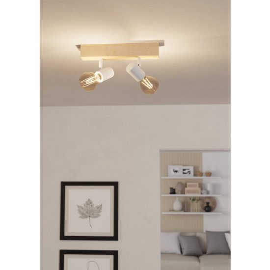 Eglo townshend 3 plafoniera con 2 faretti e27 orientabili 30cm per corridoio moderna marrone e bianca