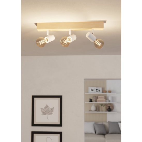 Eglo townshend 3 plafoniera con 3 faretti e27 orientabili 48cm per ingresso moderna marrone e bianca