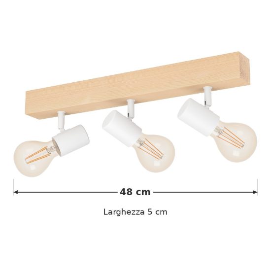 Eglo townshend 3 plafoniera con 3 faretti e27 orientabili 48cm per ingresso moderna marrone e bianca