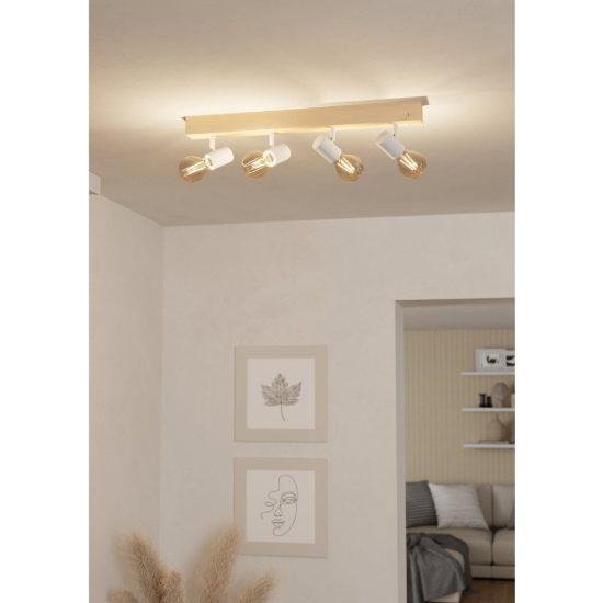 Eglo townshend 3 plafoniera con 4 faretti e27 orientabili 63cm per corridoio moderna marrone e bianca
