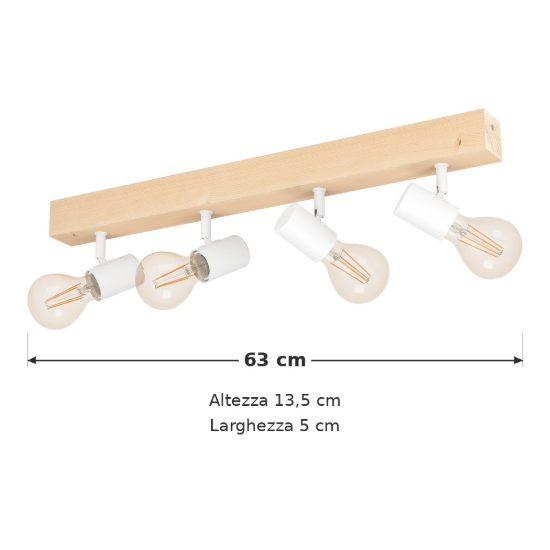 Eglo townshend 3 plafoniera con 4 faretti e27 orientabili 63cm per corridoio moderna marrone e bianca