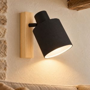 Eglo batallas applique con faretto e27 orientabile 10cm per soggiorno moderna marrone e nera