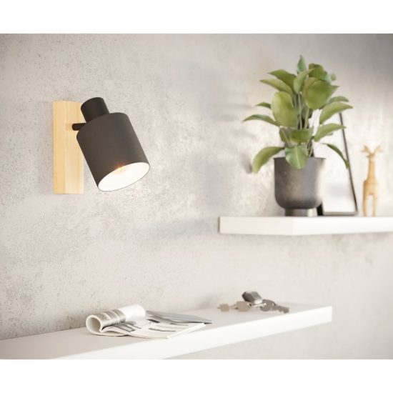Eglo batallas applique con faretto e27 orientabile 10cm per soggiorno moderna marrone e nera