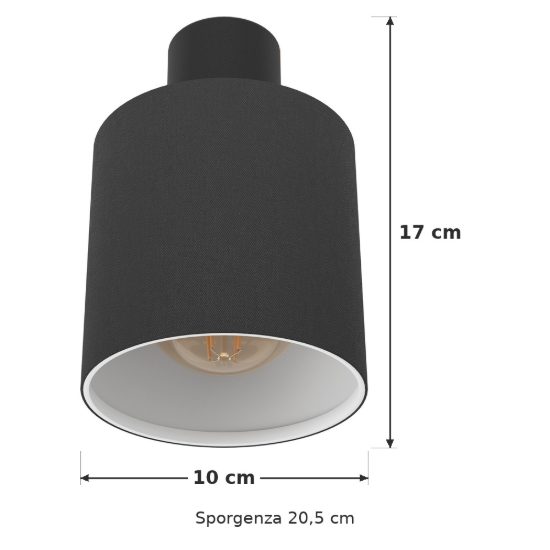Eglo batallas applique con faretto e27 orientabile 10cm per soggiorno moderna marrone e nera