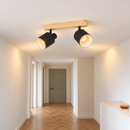 Eglo batallas plafoniera con 2 faretti e27 orientabili 30cm per corridoio moderna marrone e nera