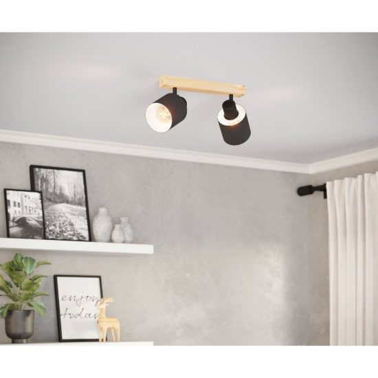 Eglo batallas plafoniera con 2 faretti e27 orientabili 30cm per corridoio moderna marrone e nera