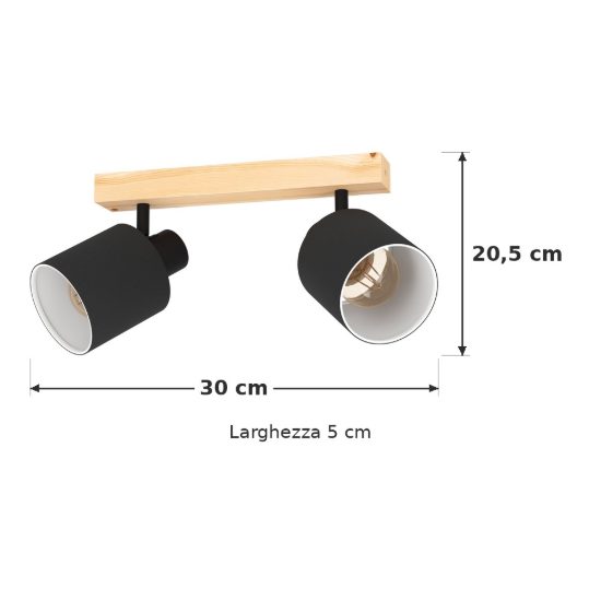 Eglo batallas plafoniera con 2 faretti e27 orientabili 30cm per corridoio moderna marrone e nera