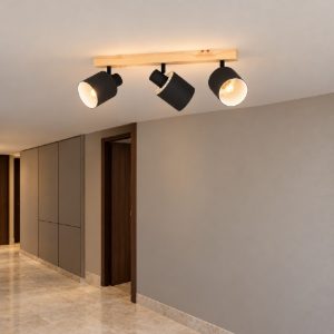 Eglo batallas plafoniera con 3 faretti e27 orientabili 48cm per corridoio moderna marrone e nera