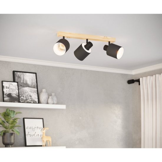 Eglo batallas plafoniera con 3 faretti e27 orientabili 48cm per corridoio moderna marrone e nera