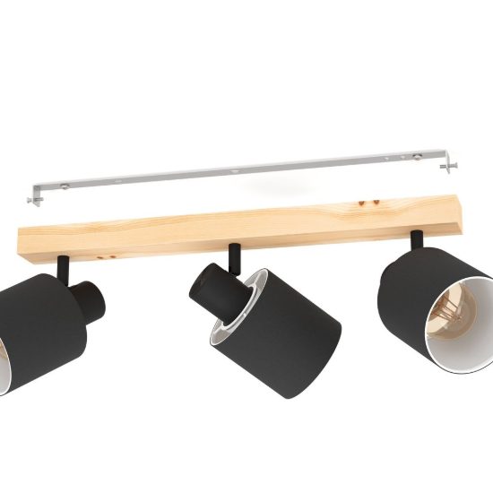 Eglo batallas plafoniera con 3 faretti e27 orientabili 48cm per corridoio moderna marrone e nera