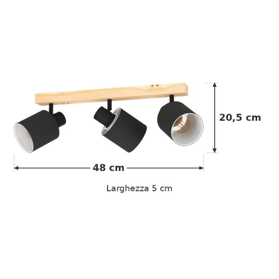 Eglo batallas plafoniera con 3 faretti e27 orientabili 48cm per corridoio moderna marrone e nera