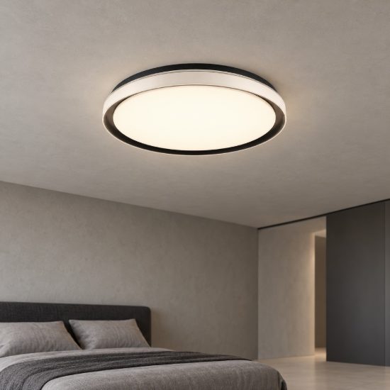 Eglo seluci plafoniera led 40w cct 3000k 6500k 49cm con telecomando per camera da letto moderna nera